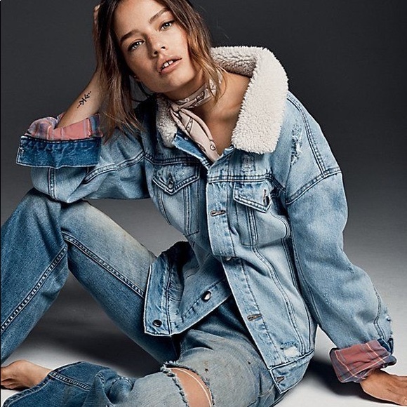 Free People Plaid Lined Sherpa Trucker 